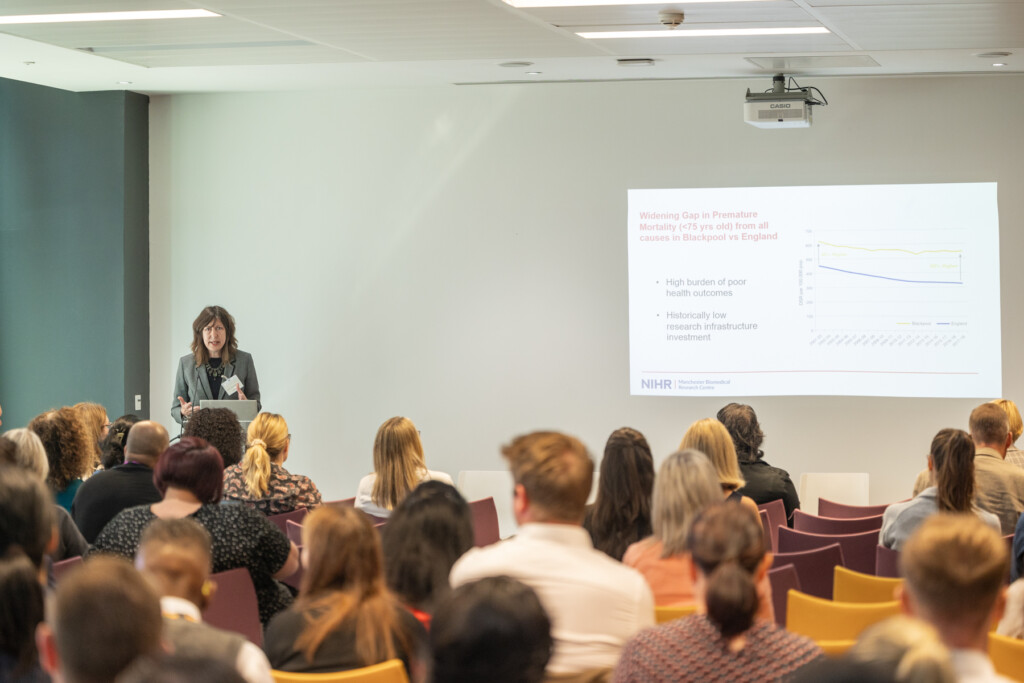 Professor Anne Barton presenting at the Greater Manchester Inflammation Showcase.